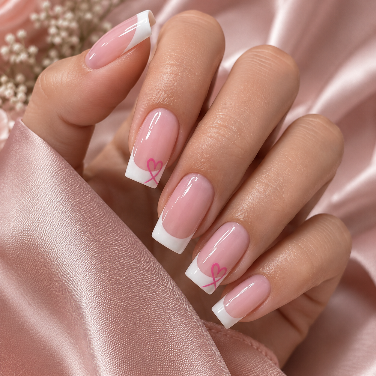 Heart French tip press-on nails